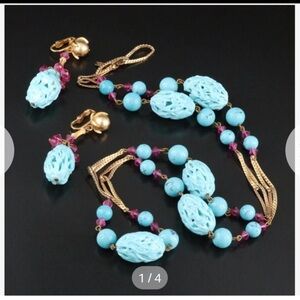 Vintage Hattie Carnegie necklace and earrings. 15" drop for necklace.